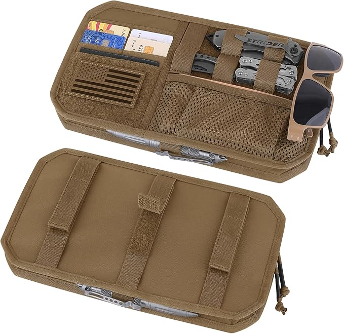 Car Sun Visor Organizer, Tactical Sunvisor Organizers Storage Covers for Trucks, Molle Panel with Pockets Zipper Visor Storage Pouch Accessories, Fits Most Vehicles, SUVs & Jeeps (CB)