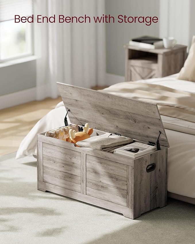 VASAGLE Storage Chest, Storage Bench with 2 Safety Hinges, Farmhouse Style, 15.7 x 39.4 x 18.1 Inches, for Entryway, Bedroom,