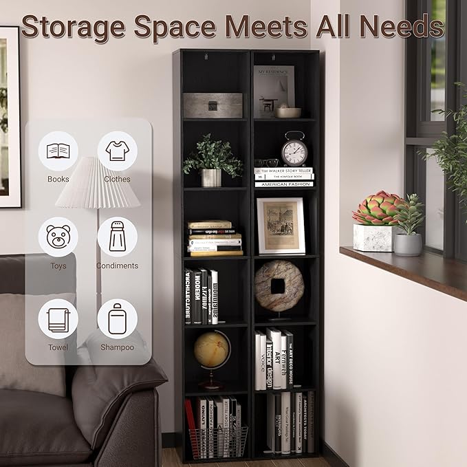 5 Cube Storage Organizer, Narrow Open Shelf Bookcase, Freestanding Low Display Bookshelf with Eco-Friendly Melamine Surface f