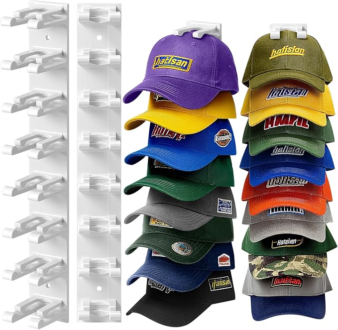 Hat Organizer for Baseball Caps Wall, 2 Pack Hat Holder for Closet Door Hold up to 16 Hats,Hat Hook with Adhesive and 8 Screw