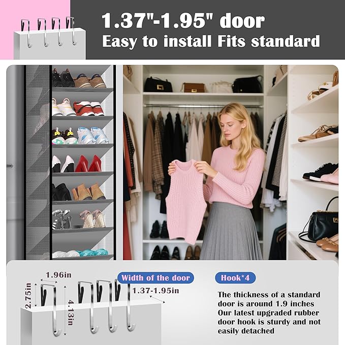 10 - Pocket Over - the - Door Hanging Shoe Organizers & Rack, Made of Sturdy 600D Oxford + Non - Woven Fabric, Space - Saving
