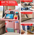 2Pack Car Backseat Organizer with Foldable Table Tray,6 Storage Pockets Car Storage Organizer with Tablet Holder,Car Seat Back Protectors Kick Mats Travel Accessories (Pink)