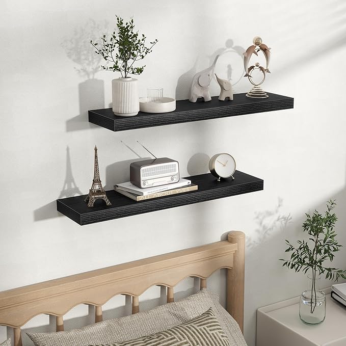 Fun Memories Floating Shelves for Wall, Rustic Wood Wall Mounted Shelves for Bathroom, Bedroom, Living Room & Kitchen, Storag
