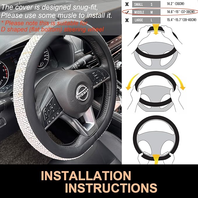 PINCTROT D Shaped Chenille Leather Steering Wheel Cover, Soft Mottled Colors, Sweat-Proof, Non-Slip Grip, All-Season Comfort,
