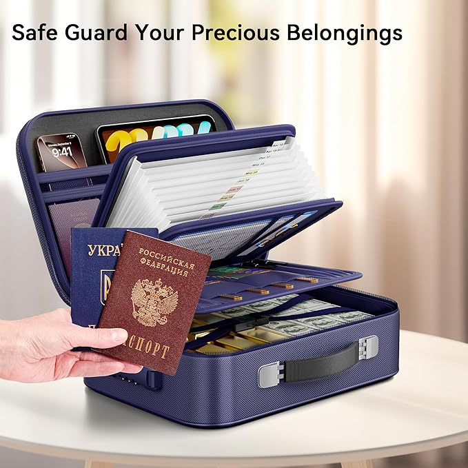 Fireproof Document Box, Hard Case Fireproof Box with Lock, Portable Hard-Shell Fireproof Water Resistant Document Safe for Im