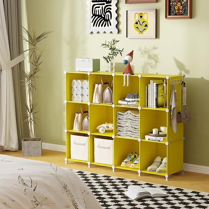AWTATOS Cube Storage Organizer, Storage Cubes Shelves, 12 Cube Closet Organizers and Storage, DIY Stackable Bookshelf Plastic