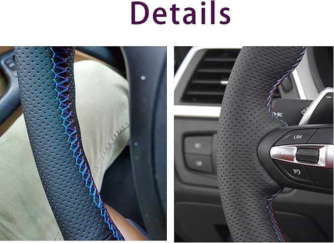 Hand Sewn Black Perforated Ultra-Fine Fiber Leather Steering Wheel Cover, for BMW 228i 230i 320i 328i 330i 335i 340i 428i 430i 435i 440i 525i 535i 550i 640i 650i