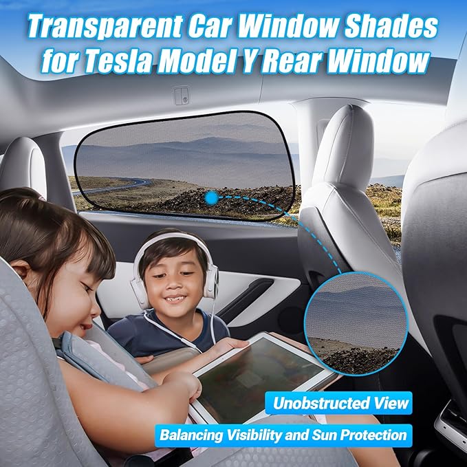ZATOOTO Tesla Model Y Window Shades for Rear Window - Car Window Covers Transparent Static Cling Film | Blocks 90% UV & Heat | No Adhesive, Easy Install | Enhanced Visibility, Interior Protection
