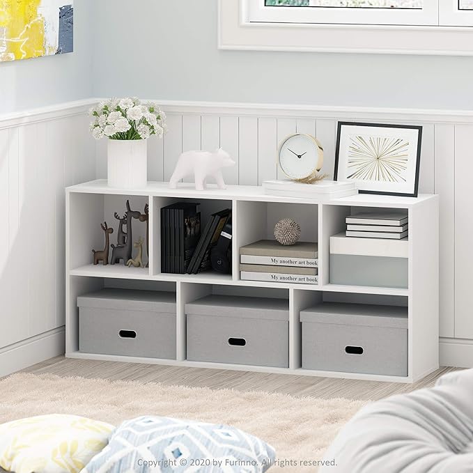 Furinno LUDER Book Shelf, 7-Cube Bookshelf, Bookcase with Open Shelves, 9.4 x 19.5 x 41.7, Easy Assembly, for Living Room, Be