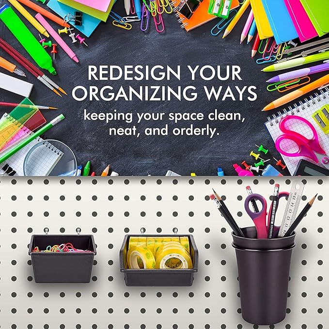 G.CORE Pegboard Bins PegBoard Cups with Hooks & Loops, Peg Board Hooks Assortment Organizer Accessory, Various Tools Storage 