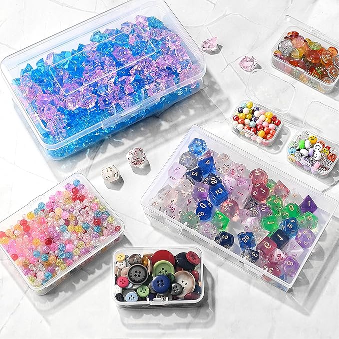 28 Pack Mixed Sizes Rectangular Mini Plastic Containers Clear Plastic Storage Boxes with Hinged Lids and Labels Empty Beads O