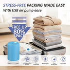 Cozy Essential Travel Vacuum Storage Bags with Rechargeable Cordless USB Pump, Space Saver Bags for Luggage, Suitcase, Carry-