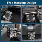 Femuar Car Trash Can with Lid - Leak Proof, Waterproof, Zebra Stripe, SUV Multipurpose Car Hanging for Headrest, Collapsible, Portable with Storage Mesh Pocket
