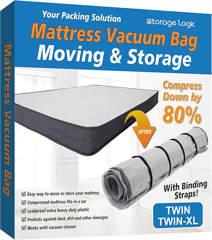 Storage Logic Foam Mattress Vacuum Bag for Moving, Storage, Vacuum Seal Mattress Bag with Straps (Twin/Twin XL)