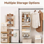 StorageWorks 5-Shelf Hanging Closet Organizers, Foldable Closet Storage Organizer with 2 Side Pockets, Portable Hanging Shelv