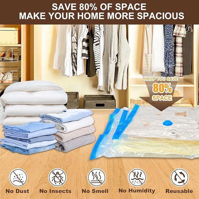 25 Pack Vacuum Storage Bags for Clothing Travel Vacuum Seal Bags With Wireless Pump IP67 Waterproof Reusable Vacuum Compressi