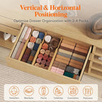 Lifewit 5" High 8 Pack Bamboo Drawer Dividers 33-42cm/13-16.5" Adjustable Wooden Drawer Organizer for Clothes/Utensils, Expan