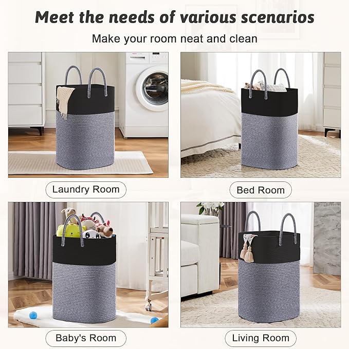 Laundry Basket,Woven Cotton Rope Laundry Hamper,Versatile Storage for Dirty Clothes,Baby Toys,and Blankets in Bathroom, Nurse