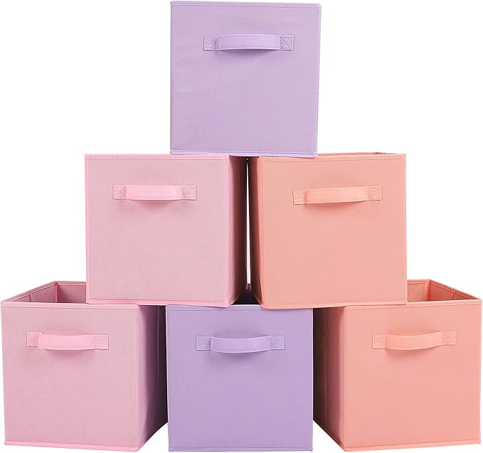 Stero Fabric Storage Bins 6 Pack Fun Colored Durable Storage Cubes with Fabric Handles Foldable Cube Baskets for Home, Kids R