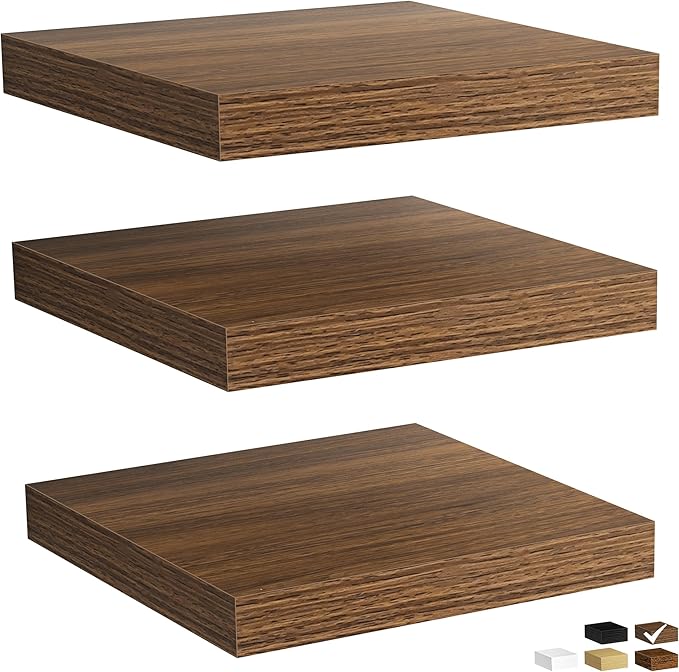 Fun Memories Rustic Wood Floating Shelves for Wall, Space-Saving Wall Mounted Shelves for Bathroom, Bedroom, Living Room and 