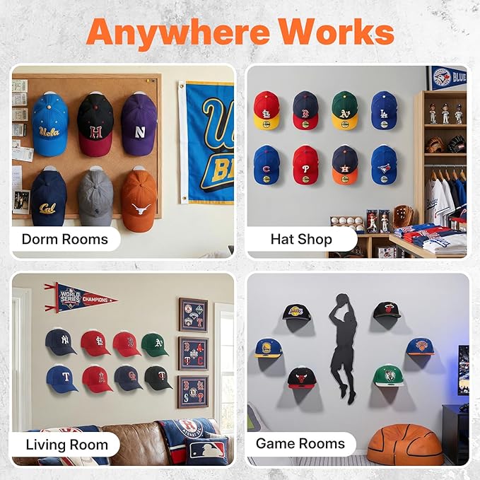 HOUSE DAY Adhesive Hat Hooks for Wall 16 Pack, Strong Hat Rack for Baseball Cap Display Organizer, Hats Hangers Holder for Wa