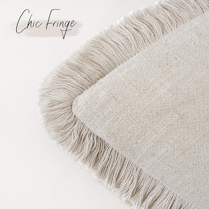 Foindtower Set of 2 Decorative Linen Fringe Throw Pillow Covers Cozy Boho Farmhouse Cushion Cover with Tassels Soft Accent Pi
