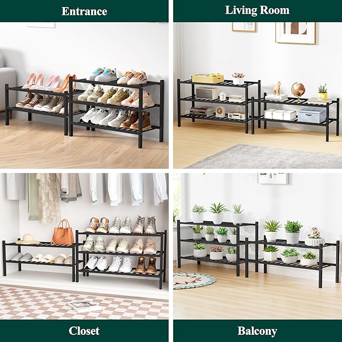 Smiry Bamboo Shoe Rack for Closet, 2 Tier Wooden Stackable Shoe Organizer, Free Standing Shoes Storage Shelf for Entryway, Fr