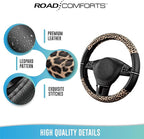 Road Comforts Leopard Steering Wheel Cover - Made with PVC Leather Cheetah Print - Anti-Slip, Universal Fit 14 1/2 inches to 