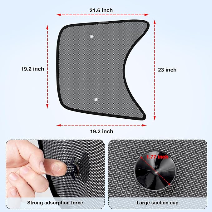 KUST 2PCS 23.6''*21.6'' Side Window Shade for Semi Truck, Peterbilt 389, Volvo VNL, Freightliner Cascadia, Freightliner Argosy - Mesh Sunshade with Suction Cup - Semi Truck Accessories for All Season