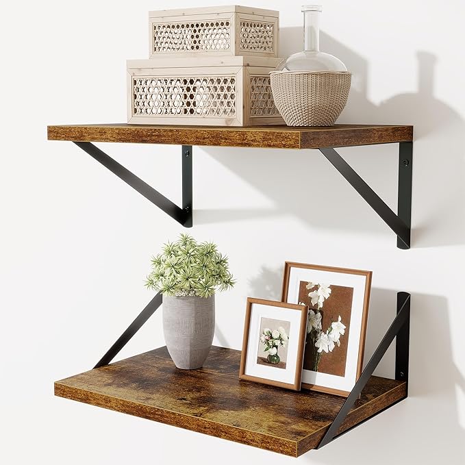 Deep Floating Shelves,16"Wx10"D Floating Shelves for Wall Set of 2,Heavy Duty Wood Floating Shelf with Metal Bracket,Wall Mou