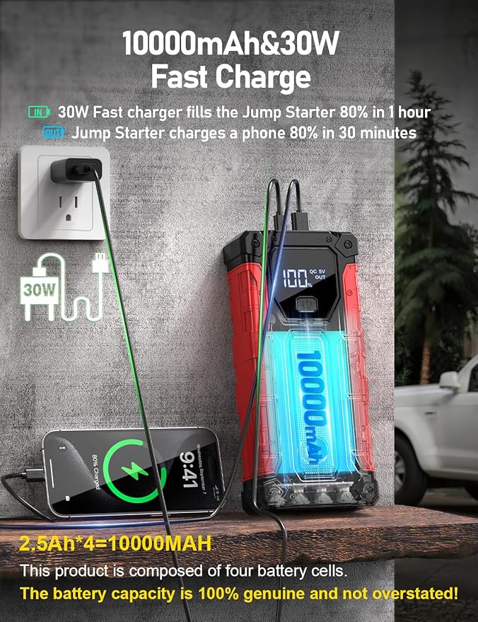 Sharmeal Car Jump Starter 7000A, Jump Starter Battery Pack with PD 30W Quick Charger, 12V Portable Jump Box (for All Gas and