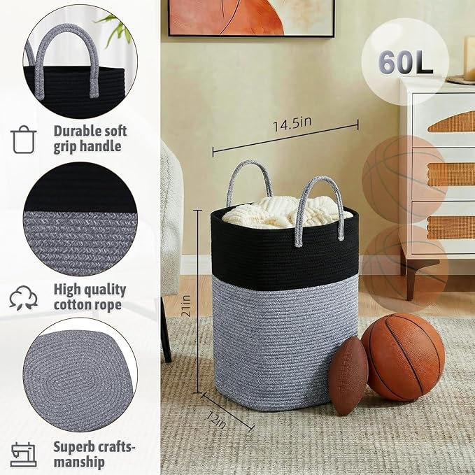 Laundry Basket,Woven Cotton Rope Laundry Hamper,Versatile Storage for Dirty Clothes,Baby Toys,and Blankets in Bathroom, Nurse