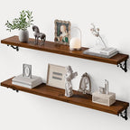 Solid Wood Floating Shelves for Wall with Metal Brackets,2 Tier 48 inch Pinewood Wall Shelf,Suitable for Multiple Places Such