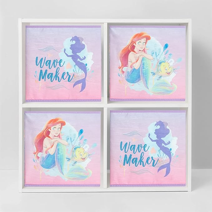 Disney Little Mermaid Storage Cubes,Set of 2 Spacious Collapsible Bins with Handles, Kids Toy Organizer for Bedroom & Playroo