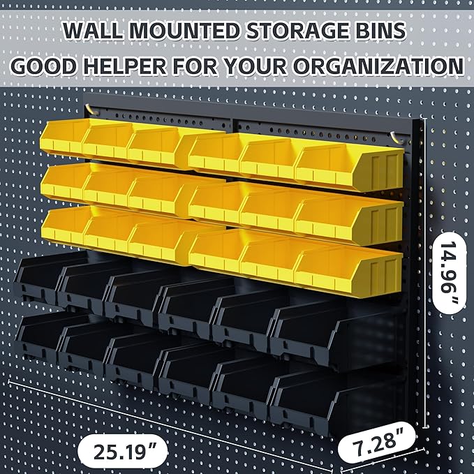 KJE 30PCS Wall Mounted Storage Bins, Plastic Tool Organizer for Garage Storage, Screws, Nuts, Bolts, Small Hardware Parts -Bl
