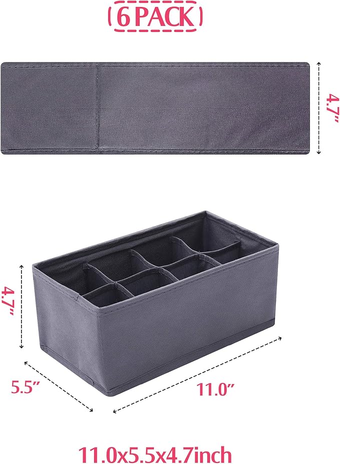 DIOMMELL 6 Pack Foldable Cloth Storage Box Closet Dresser Drawer Organizer Fabric Baskets Bins Containers Divider for Clothes