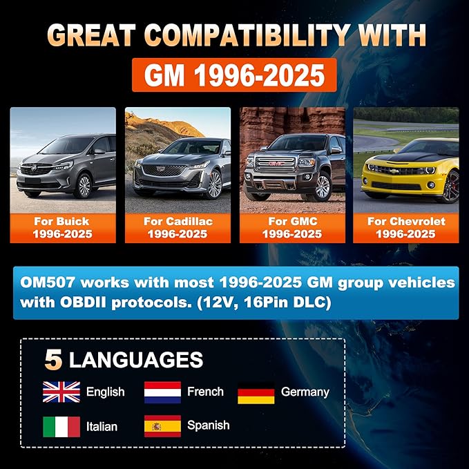 OBD2 Scanner Diagnostic Tool for GMC/Buick/Chevrolet/Cadillac, OM507 All Systems Diagnostic with 12 Resets