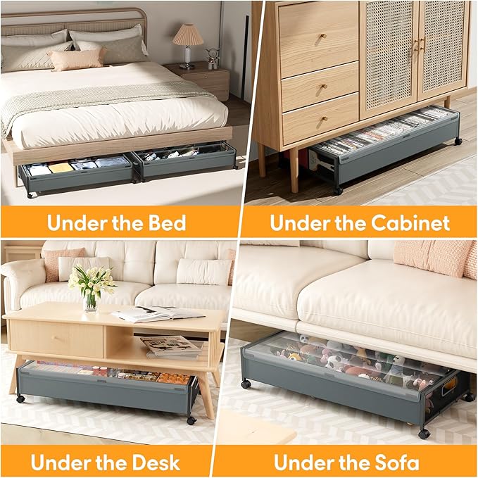 Under Bed Storage Containers with Wheels 2 Pack Underbed Shoe Storage Bedroom Storage Bins Organizer Large Capacity Under Bed