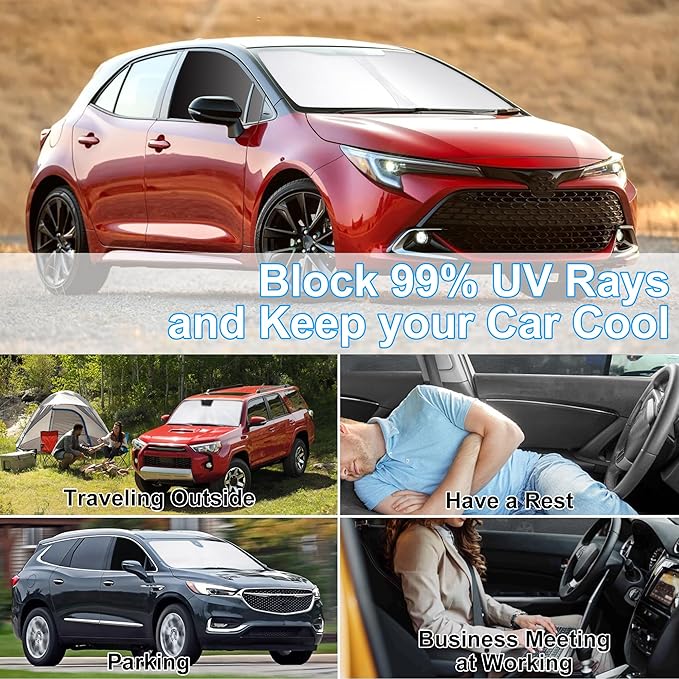 3PCS Car Window Shades Front Windshield Sun Shade Foldable Window Shade Custom Fit for 2020-2024 Toyota Corolla (Not for Corolla Cross) Shades for Front Windows Anti-UV Rays Block Heat
