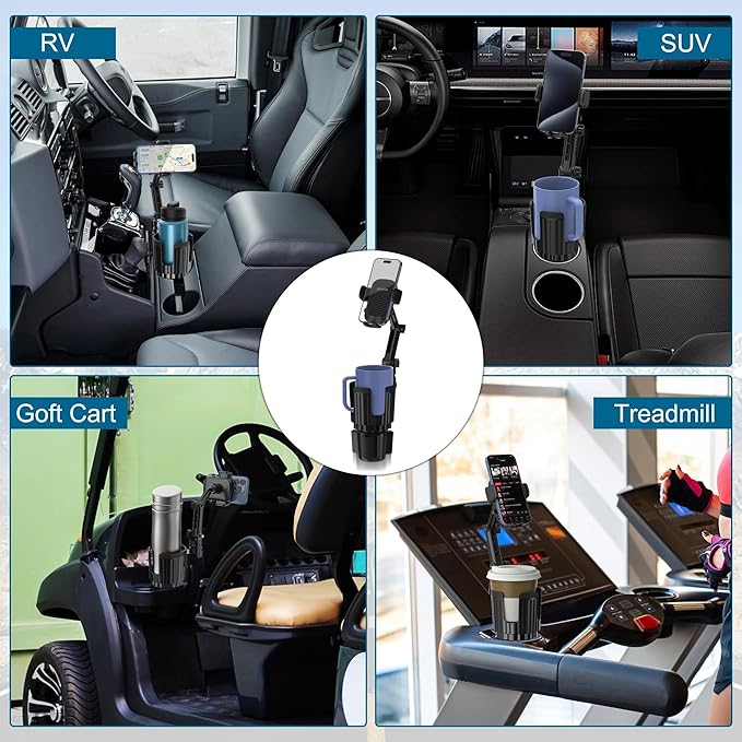 Phone Holders for Your Car Cupholder, 2 in 1 Cell Phone Holder Mount with Cup Holder Expandable Base, 360 Degree Rotating Nec