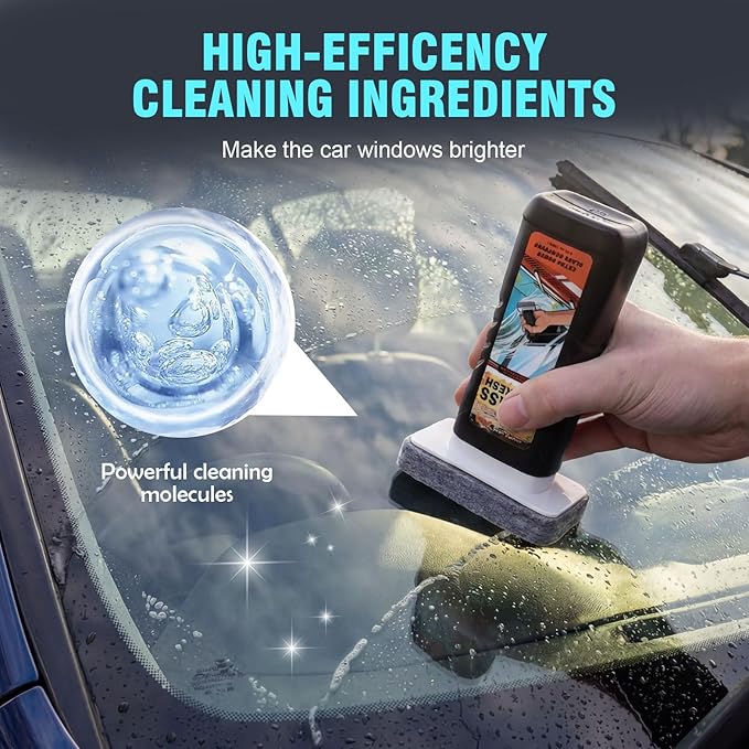 Windshield Oil Film Remover, Car Glass Cleaner Tool for Windshield & Windows, Remove Water Spots, Rain Marks, Haze & Grime, A