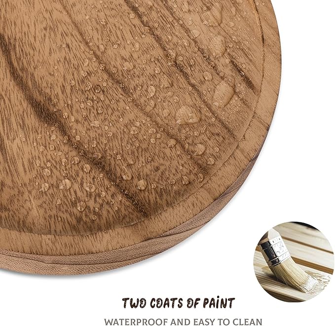 Round Decorative Tray Wood Bathroom Counter Organizer Farmhouse Kitchen Decor Wooden Riser for Soap Dish, Perfume, Candle, Sp