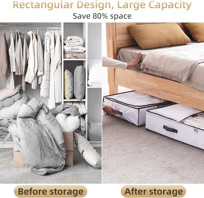 TAILI Under Bed Jumbo Vacuum Seal Storage Bags for Comforters and Blankets, Large Capacity White Foldable Box Save 80% Space,