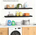ROGMARS 36 Inches Long Black Floating Shelves,Rustic Solid Wood Farmhouse Wall Shelves with Invisible Brackets for Bathroom, 