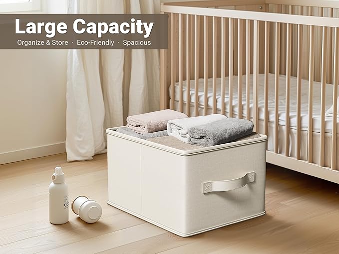 LayerSpace 3 Pack Fabric Storage Bins for Shelves | 16.25x12x10in Closet | Collapsible Bins for Organization | Linen Clothes 