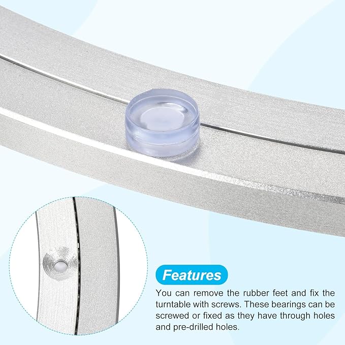 uxcell Aluminium Lazy Susan Turntable Bearing, 16 inch Round Rotating Bearing Turntable Base for Kitchen Dining Table（Base On