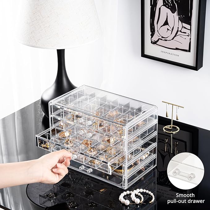 ProCase Acrylic Earrings Holder Organizer Box, Large Clear Earring Jewelry Storage Transparent Stackable Drawers Jewelry Disp