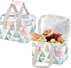 VENO 2 Pack Insulated Lunch Bag for Women Men, Reusable Lunch Box Grocery Shopping Bag Small Cooler with Handles Zippers for Work Office Picnic Beach (Pastel Forest)