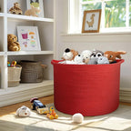 MEGASKET 115L Extra Large Red Basket for Organizing, 23.6"x15.7" Jumbo Woven Cotton Rope Bins for Blankets, Baby Nursery Laun