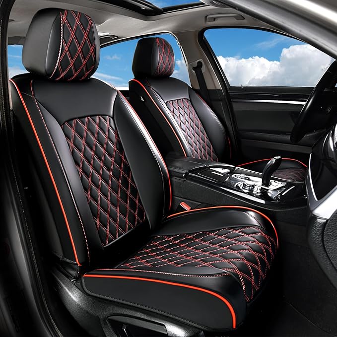 Huidasource Front Seat Covers, Full-Cover Leather Driver Seat Cover, Side Stretch Fabric, Car Interior Front Seat Cover Unive